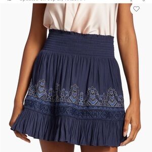 NWT RAMY BROOK Cali Geometric Embroidered Mini Skirt Navy - Size XS Stretchy